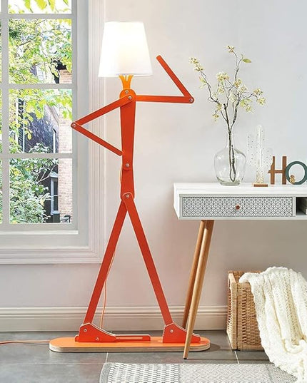 Cool Creative Floor Lamps Wood Tall Decorative Corner Reading Standing Swing Arm Light for Living Room Bedroom Office Farmhouse Kids Boys Girls Gift - with LED Bulb (Orange) - LeafyLoom