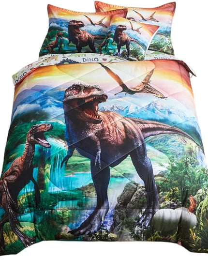 ADASMILE A & S Dinosaur Comforter Set Twin for Boys Dinosaur Twin Bedding Set for Kids 6 Pieces Dinosaur Comforter Set with Sheets Bed in A Bag T-Rex Dinosaur Comforter and Sheets Set for Home Decor - LeafyLoom