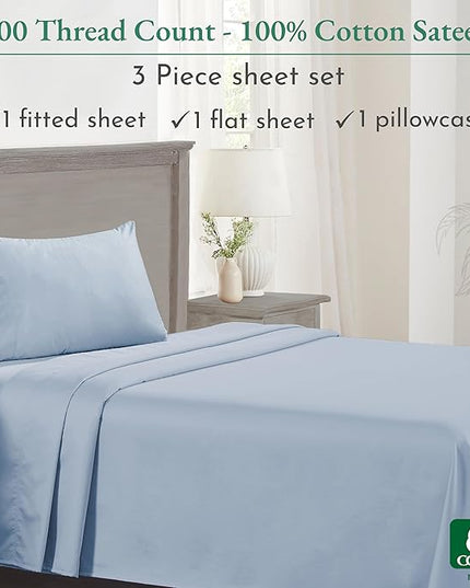California Design Den Luxury Twin Sheet Set - 100% Cotton, 600 Thread Count Deep Pocket Twin Sheets, Soft Hotel-Quality Bedding with Sateen Weave - Blue - LeafyLoom