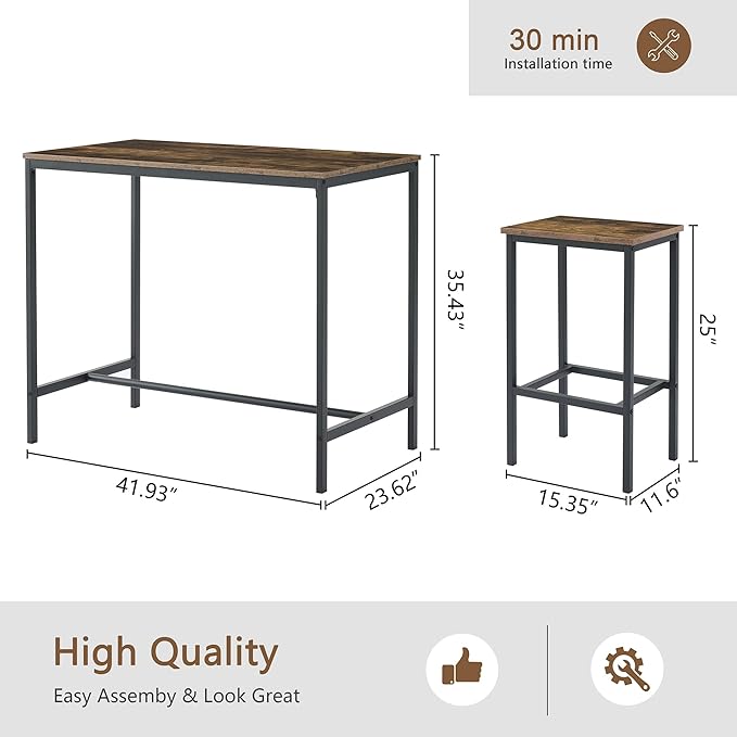 NicBex Dining Room Table Set for 4 Bar Table and Chairs Set 5Pc Dining Table Set with High Stools Space-Saving Design Apartment, Small Space, Industrial Style, Antique Brown - LeafyLoom