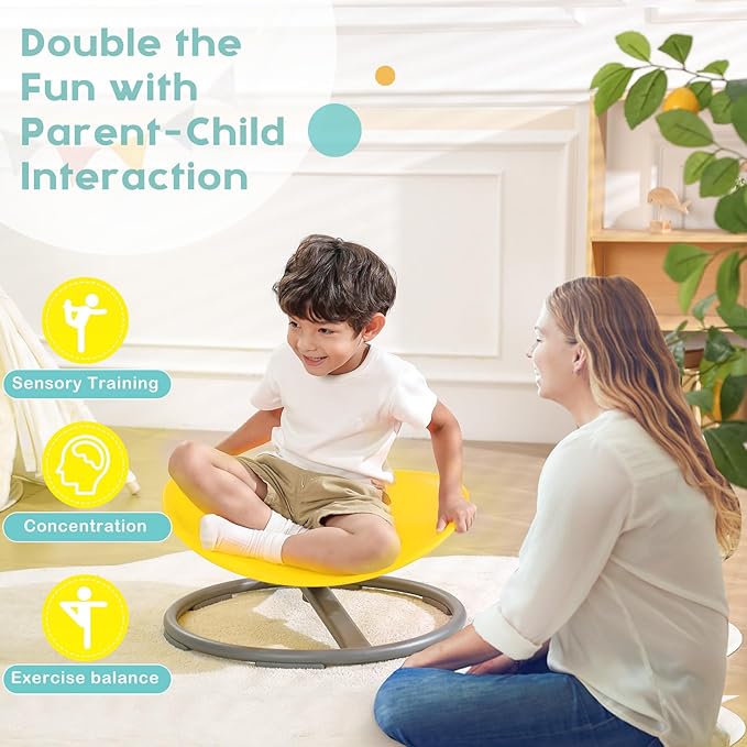Spinning Chair for Kids Autism Sensory Products Sit and Spin Autism Toys Sensory Chair ADHD Chair Swivel Chair Training Body Coordination (Yellow) - LeafyLoom