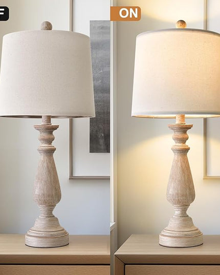 PORTRES 24.5" Mid Century Single Table Lamp for Living Room Farmhouse Linen Bedside Lamps for Bedroom Kids Room Dorm Office Rustic Lamps for End Table Nigntstand Resin - LeafyLoom