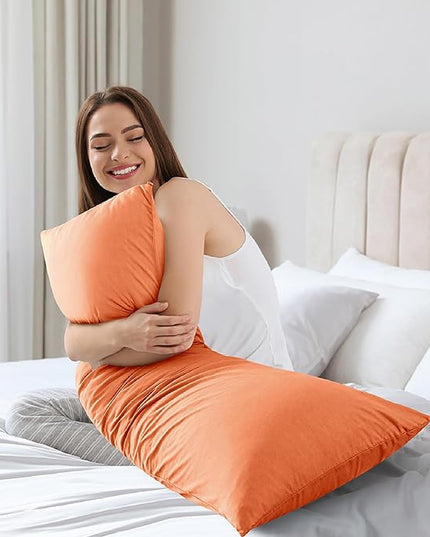 WhatsBedding Memory Foam Body Pillow with Breathable Zippered Cotton Cover, Full Body Pillow for Adults, Long Pillow for Sleeping, Firm Body Pillow Breathable Fluffy Supportive - Orange - LeafyLoom