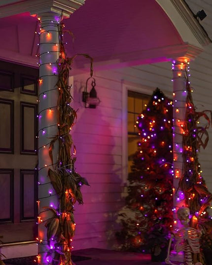 Dazzle Bright 2 Pack Total 400LED 132FT Halloween Solar String Outdoor Lights, 8 Modes Waterproof Halloween Lights for Bedroom Patio Garden Tree Party Yard Decoration (Purple & Orange) DazzleBright
