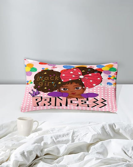Black Girls Twin Bedding Sets for Girls-Black Girls Twin Comforter Set for Girls, Black Girls Bedding Sets Twin, Pink Princess Twin Bedding Sets for Girls, Twin (1 Comforter 1 Pillowcases) - LeafyLoom