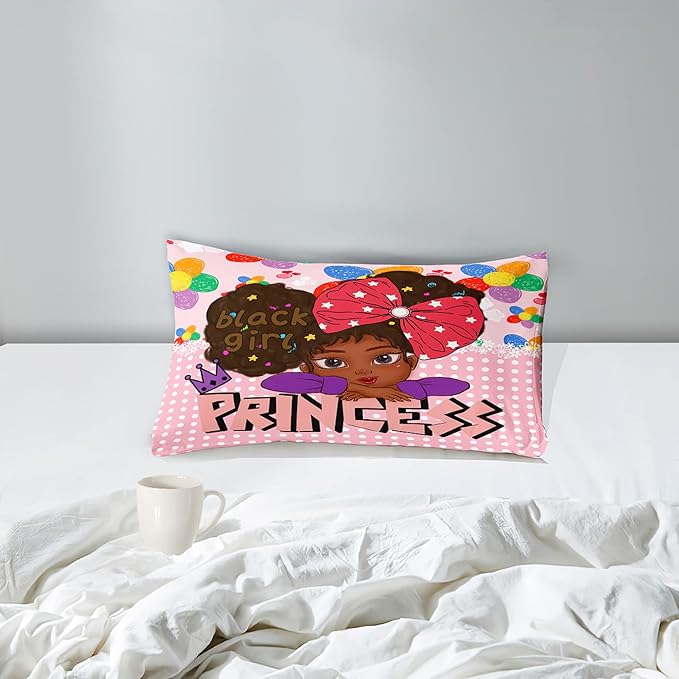 Black Girls Twin Bedding Sets for Girls-Black Girls Twin Comforter Set for Girls, Black Girls Bedding Sets Twin, Pink Princess Twin Bedding Sets for Girls, Twin (1 Comforter 1 Pillowcases) - LeafyLoom
