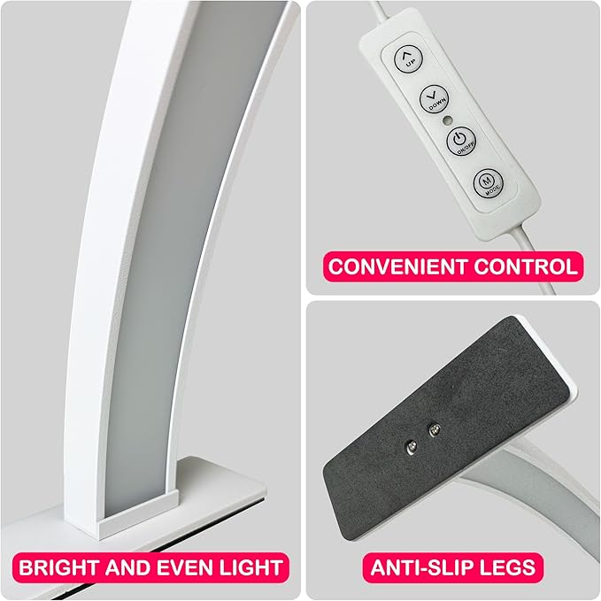 Half-Moon Nail Desk Lamp for Professionals, 3360 Lumen Led Light for Nails, Perfect Led Manicure Desk Lamp | Tattoo Light | Lash Tech Light | Manicure Light Led (White) (Button Control) - LeafyLoom
