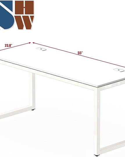 SHW Home Office 55-Inch Large Computer Desk, 24" Deep, White - LeafyLoom