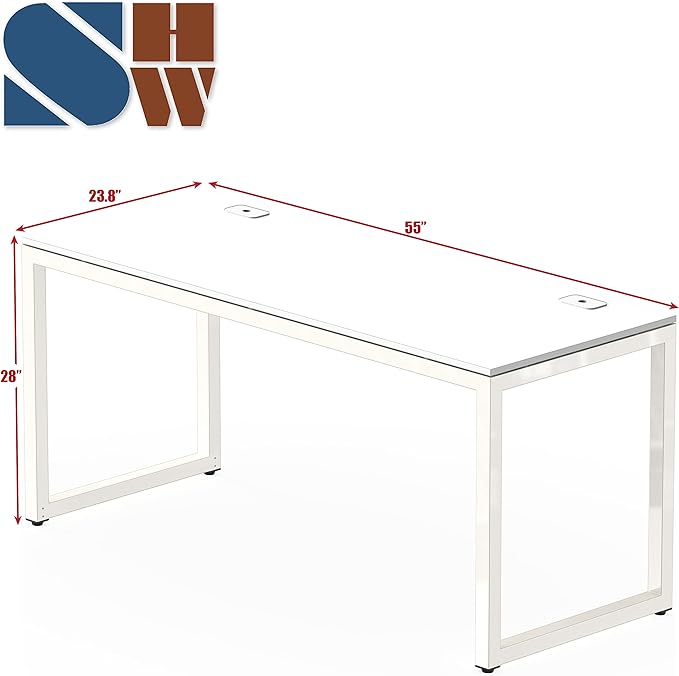 SHW Home Office 55-Inch Large Computer Desk, 24" Deep, White - LeafyLoom