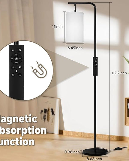 Floor Lamp for Living Room, 9W LED Bulb, Remote Custom Color Temperature & Brightness, Tall Standing Lamps for Bedroom Office Kid Room, Black - LeafyLoom