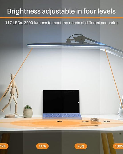 Task Lamp with Clamp, Bright 117PCS LEDs, Metal Swing Arm 24W 2200 Lumen Dimmable Led Desk Lamp for Architect Home Office Study Reading Dorm Workbench Craft, 23 Inch Lamp Head Work Lamp(White) - LeafyLoom