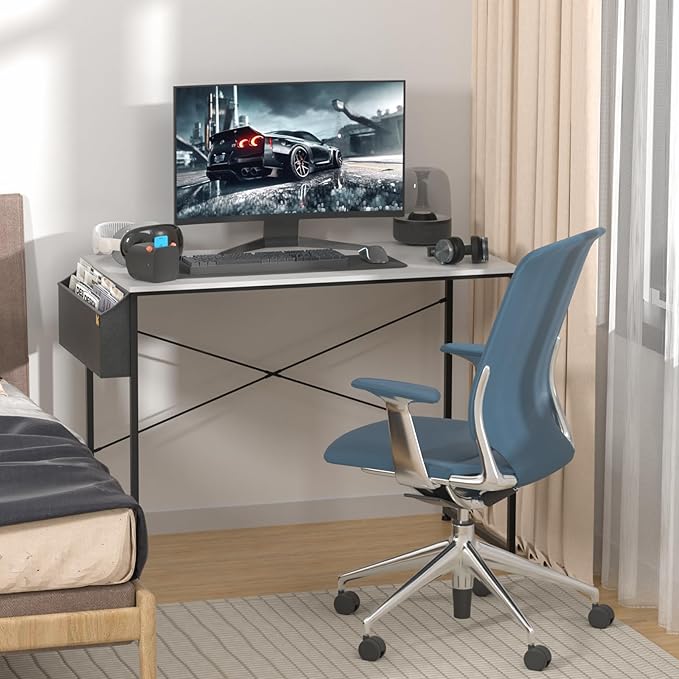 MoNiBloom Computer Desk 40 Inches with A Storage Bag, Student Laptop Writing Desks for Samll Space Home Office, White - LeafyLoom