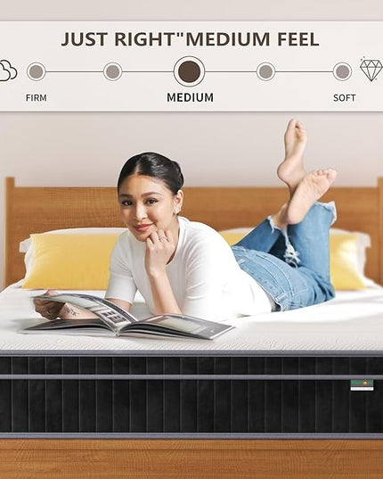 12 inch Full Mattress, Cooling-Gel Memory Foam and Pocket Spring Full Hybrid Mattress, Medium Firm Feel, Full Bed Mattress in a Box, CertiPUR-US Certified, Full Size Mattress - LeafyLoom