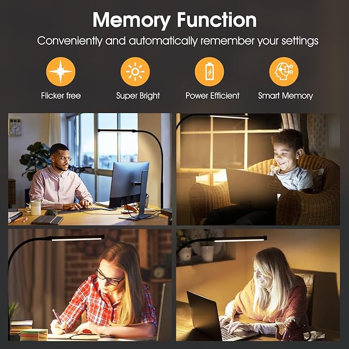 LED Desk lamp with Clamp, Eye-caring Clip on Lights for Home Office, 3 Modes 10 Brightness, Long Flexible Gooseneck,Metal, Swing Arm Architect Task Table Lamps with USB Adapter, White - LeafyLoom