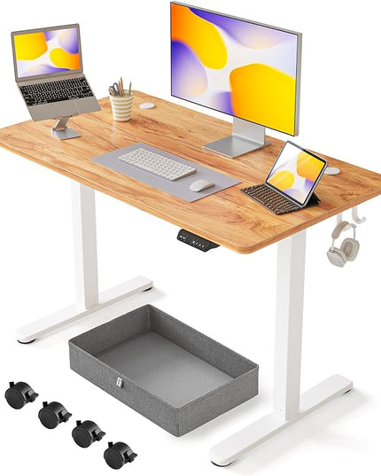 FEZIBO 40 x 24 Inches Standing Desk with Drawer, Adjustable Height Electric Stand up Desk with Storage, Sit Stand Home Office Desk, Ergonomic Computer Desk, Light Rustic - LeafyLoom