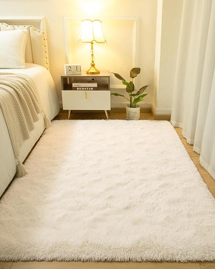 Softlife Rug for Bedroom 5.3x7.6 Feet Area Rug for Living Room Soft Shaggy Rugs for Kids Room Fluffy Fuzzy Carpets Long Plush Bedside Rug Nursery Christmas Home Decor for Boys Girls, Creamy White - LeafyLoom