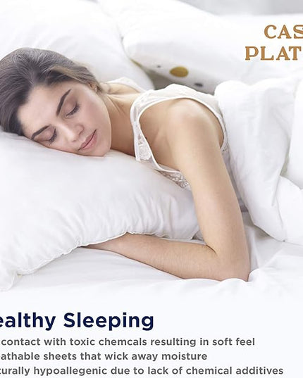 LANE LINEN 100% Organic Cotton Queen Sheets, 4Pc Cotton Sheets Queen Size Set, Classic Percale Weave Bedsheets Queen Size Bed, Sheet & Pillowcase Sets, Queen Bed Sheets Deep Pocket - Silver - LeafyLoom