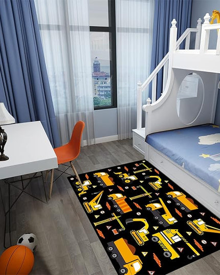Car Track Rug Construction Play Mat Car Rug for Boys Room Kids Rugs for Playroom Construction Mat for Kids Car Rug for Boys Room Construction Decor for Boys Room,Black 5'×7' - LeafyLoom