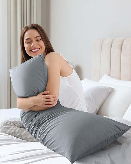 WhatsBedding Memory Foam Body Pillow with Breathable Zippered Cotton Cover, Full Body Pillow for Adults, Long Pillow for Sleeping, Firm Body Pillow Fluffy Supportive - Grey - LeafyLoom