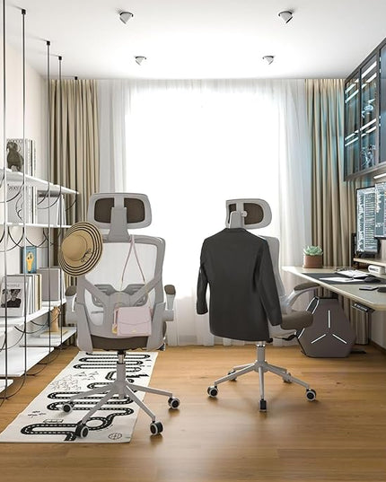 Ergonomic Office Chair, High Back Mesh Desk Chair with Thick Molded Foam Cushion, Coat Hanger, Adjustable Headrest, Lumbar Support, Tilt & Lock Function - Task Computer Chair (Brown) - LeafyLoom
