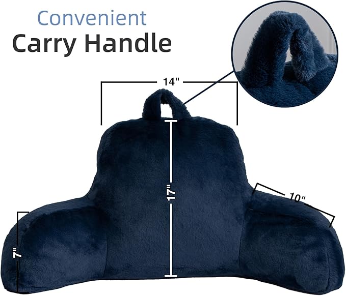 A Nice Night Faux Fur Reading Pillow Bed Wedge Large Adult Children Backrest with Arms Back Support for Sitting Up in Bed/Couch for Bedrest,Navy - LeafyLoom