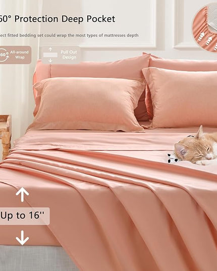 UNILIBRA Queen Comforter Set 7 Pieces Bed in a Bag - Orange Queen Soft Bedding Set for All Seasons - Cationic Dyeing Bed Comforter Sets with Comforter, Flat Sheet, Fitted Sheet, Pillowcases & Shams - LeafyLoom