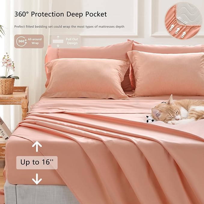 UNILIBRA Queen Comforter Set 7 Pieces Bed in a Bag - Orange Queen Soft Bedding Set for All Seasons - Cationic Dyeing Bed Comforter Sets with Comforter, Flat Sheet, Fitted Sheet, Pillowcases & Shams - LeafyLoom
