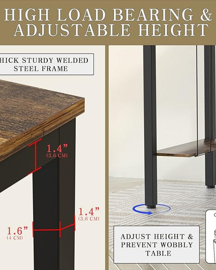 Computer Desk 47" Writing Desk Study Table with CPU Storage Shelf for Home Office, Workstation, Office, Gaming Room- Sturdy Stable Black Metal Frame, Rustic Brown - LeafyLoom
