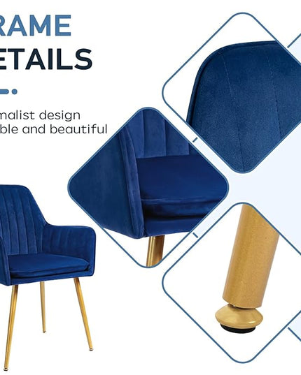 CangLong Furniture Modern Living Dining Room Accent Arm Chairs Club Guest with Gold Metal Legs, Set of 2, Navy Blue - LeafyLoom
