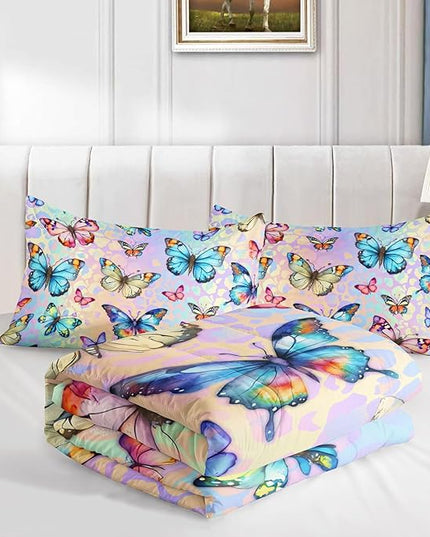 Datura home Kids Comforter Set Butterfly Printed Pattern Bedding Set with 1 Comforter and 2 Pillowcases for Girls Boys Bedroom All Season(Butterfly0 Full) - LeafyLoom
