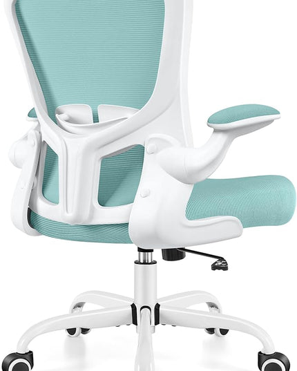 Ergonomic Office Chair, Lumbar Support Desk Chair with Flip-up Armrest and Breathable Mesh, Height Adjustable Swivel Office Chair LightBlue - LeafyLoom