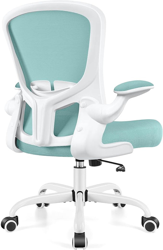 Ergonomic Office Chair, Lumbar Support Desk Chair with Flip-up Armrest and Breathable Mesh, Height Adjustable Swivel Office Chair LightBlue - LeafyLoom