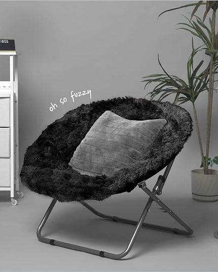 Oversized Mongolian Faux Fur Saucer Chair, Black - LeafyLoom