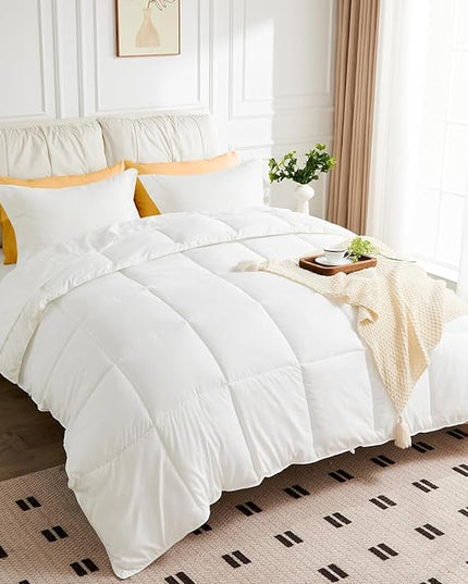 King Size Comforter Set - 3 Pieces, 1 Reversible Comforter and 2 Pillowcases,Soft Quilted Warm Fluffy Cooling Bedding for All Season,White - LeafyLoom