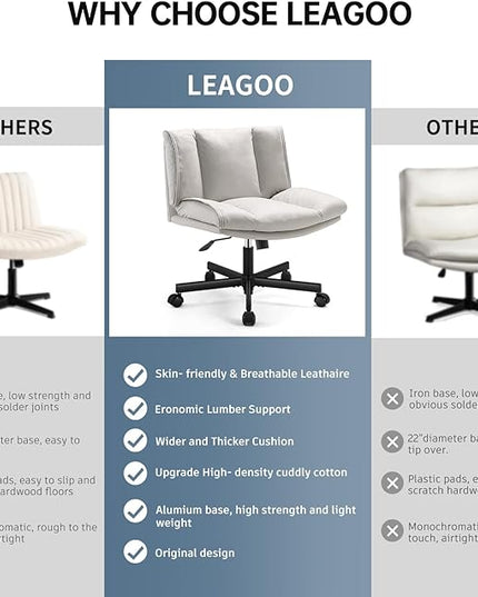 LEAGOO Armless Desk Chairs with Wheels Office Chair Vanity Chair with Technical Cloth Adjustable Swivel Computer Task Chairs for Home Base, Bedroom, Small Space, Make up - LeafyLoom