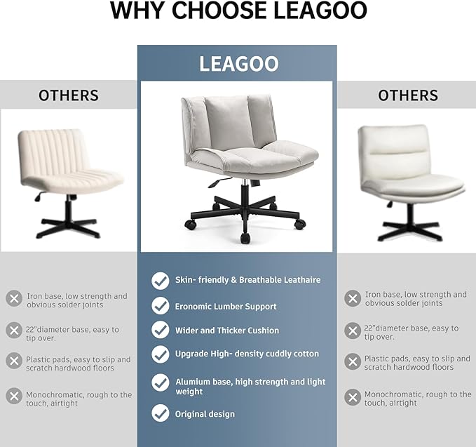 LEAGOO Armless Desk Chairs with Wheels Office Chair Vanity Chair with Technical Cloth Adjustable Swivel Computer Task Chairs for Home Base, Bedroom, Small Space, Make up - LeafyLoom