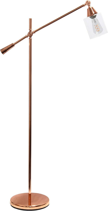 Elegant Designs LF1030-RGD Pivot Arm Glass Shade Floor Lamp, Rose Gold - LeafyLoom
