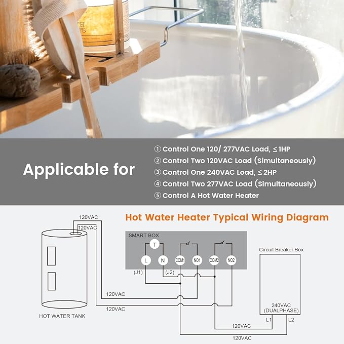 SURAIELEC WiFi Pool Timer, Outdoor Indoor Smart Switch, 40 AMP, 2HP, 120, 240, 277 VAC, Heavy Duty Pool Controller Light Timer Box for Pool Pump, Water Heater, Spa, Powerful Electrical Appliances SURAIELEC