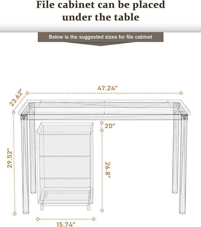 Teraves Computer Desk/Dining Table Office Desk Sturdy Writing Workstation for Home Office(47.24”, White+Golden Frame) - LeafyLoom