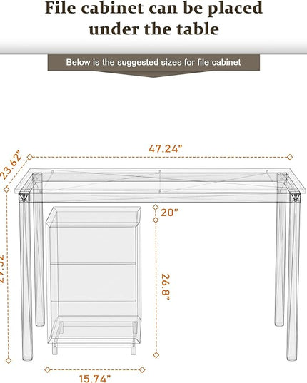 Teraves Computer Desk/Dining Table Office Desk Sturdy Writing Workstation for Home Office (47.24”, Beige + White Frame) - LeafyLoom