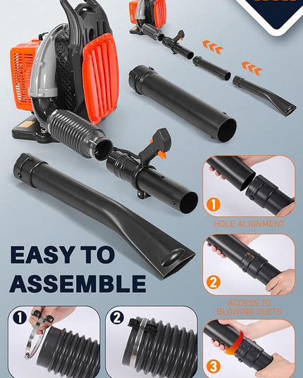 HTK 63CC Gas Backpack Leaf Blower - 2-Stroke Engine, High-Velocity 665CFM, Ergonomic & Low-Vibration, Cruise Control, Ideal for Year-Round Yard Maintenance (63CC Backpack Blower) - LeafyLoom