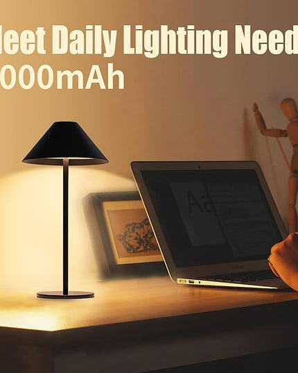 oneleaf Cordless Table Lamp, Modern LED Rechargeable Battery Touch Desk lamp,Night Light, Metal Shell,Minimalist Design, for Couple Dinner/Coffee Table/Restaurant/Bedroom/Camp-Black - LeafyLoom