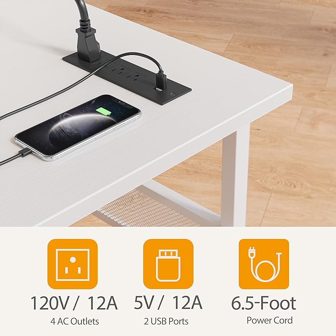 CubiCubi L Shaped Gaming Desk with Power Outlets and USB Charging Ports, 58" Reversible Corner Computer Desk with Storage Shelves and Drawer, Home Office Desk with Bookshlf, White - LeafyLoom