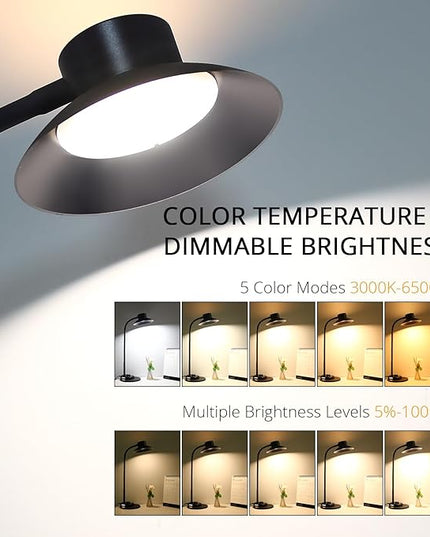 LED Desk Lamp for Office Home, Dimmable Reading Light with USB Charging Ports, Bedside Lamp with 5 Color Modes & Stepless Dimming, 360° Flexible Gooseneck Table Lamp(Adapter Included) - LeafyLoom