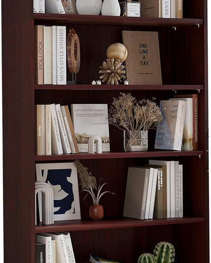 Farini 5 shelf boockase Display Bookcase Freestanding Wooden Bookshelves for Home Office Living Room,60 Inch Height,Mahogany - LeafyLoom
