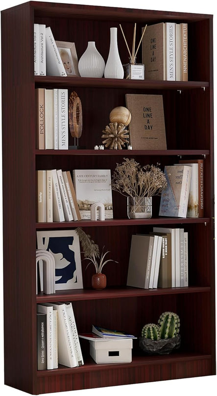 Farini 5 shelf boockase Display Bookcase Freestanding Wooden Bookshelves for Home Office Living Room,60 Inch Height,Mahogany - LeafyLoom