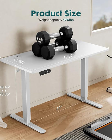 SMUG Standing Desk, Adjustable Height Electric Sit Stand Up Down Computer Table, 40x24 Inch Ergonomic Rising Desks for Work Office Home, Modern Lift Motorized Gaming Desktop Workstation, White - LeafyLoom