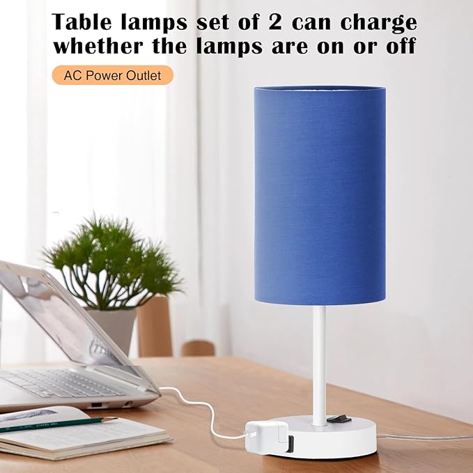 ZJOJO Small Lamp Set of 2 Table Lamps with 2 AC Outlet, 3-Way Dimmable Nightstand Lamps for Bedroom Living Room Nursery, Bedside lamps set of 2 5000K Daylight Bulbs Included - LeafyLoom