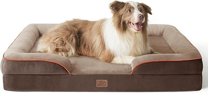 Bedsure Orthopedic Dog Bed for Large Dogs - Big Washable Dog Sofa Beds Large, Supportive Foam Pet Couch Bed with Removable Washable Cover, Waterproof Lining and Nonskid Bottom, Brown BEDSURE