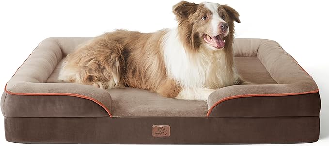 Bedsure Orthopedic Dog Bed for Large Dogs - Big Washable Dog Sofa Beds Large, Supportive Foam Pet Couch Bed with Removable Washable Cover, Waterproof Lining and Nonskid Bottom, Brown BEDSURE